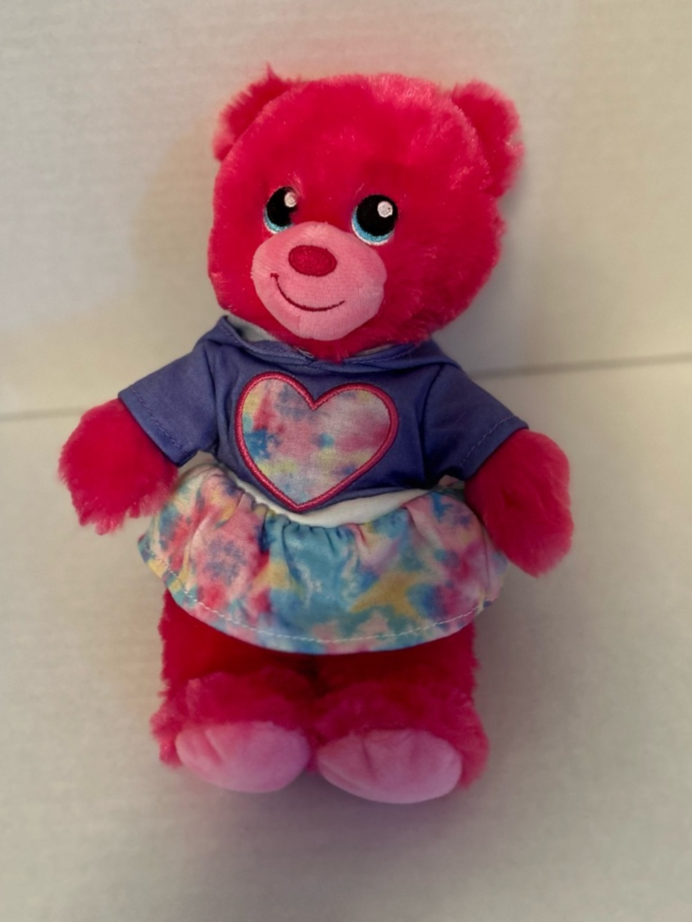 Build a bear Mini bear Plush Pink Heart Bear in Purple Dress - Kids Toy